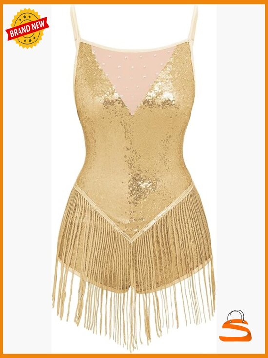Other - Sequin Fringe Romper Bodysuit for Women Latin Jazz Dance Leotard Rave Outfit